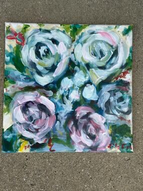 OOAK Original Acrylic Canvas Painting Floral Wall Art 12in X 12in
